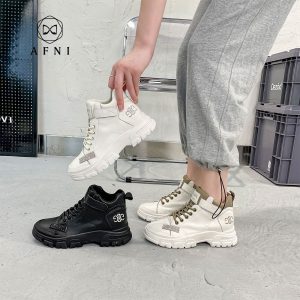 AFNI2021秋季新款真皮高帮鞋女魔术贴厚底女短靴LAX...